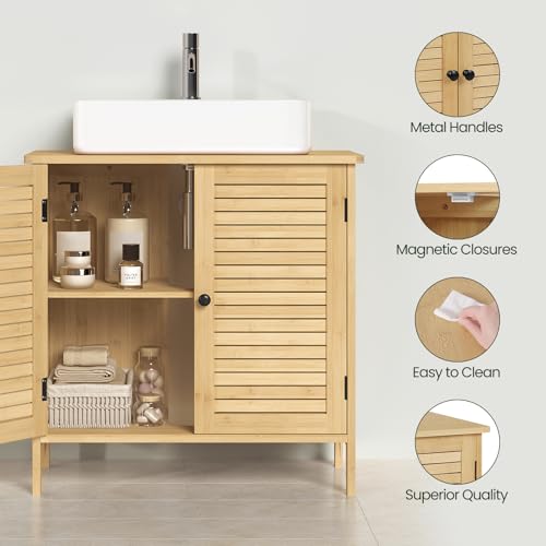 Eugad Badkamerkast Bamboo met 2 Deuren - Staande Waskast - Bamboe/Naturel - 60 x 30 x 60 cm