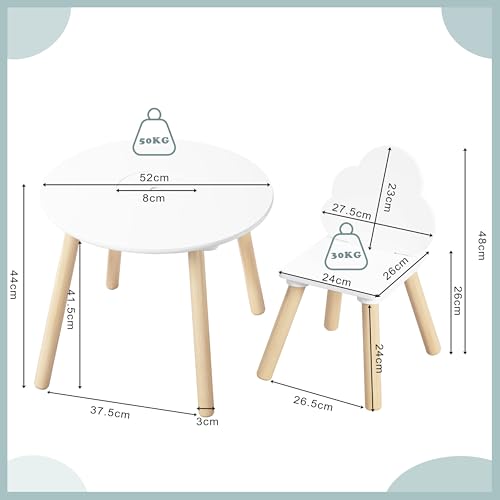 Woltu Kinder Tafel en Stoelen Set Rond Wit 3-delig