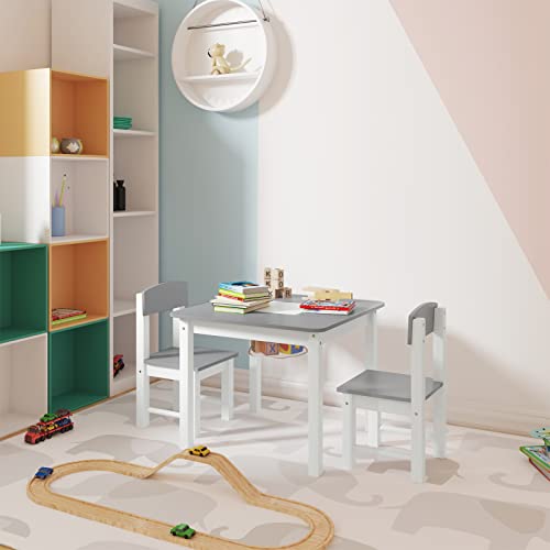 Woltu Kinder Tafel en Stoelen Set met Omkeerbaar Speelblad - Wit en Grijs