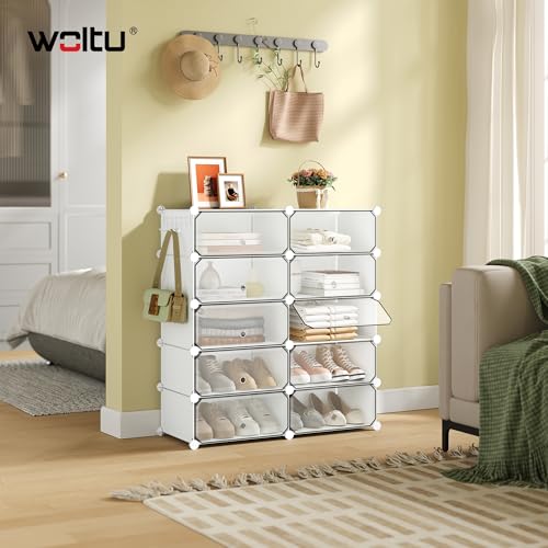 Woltu Schoenenkast met 10 Compartimenten Wit 40 x 30 x 170 cm