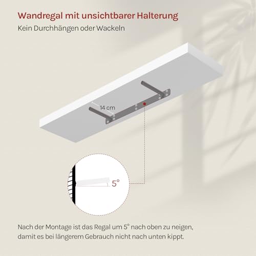 Woltu Zwevende Wandplank RG9370ws - Houten Wandrek - Wit - 90 x 22,9 x 3,8 cm
