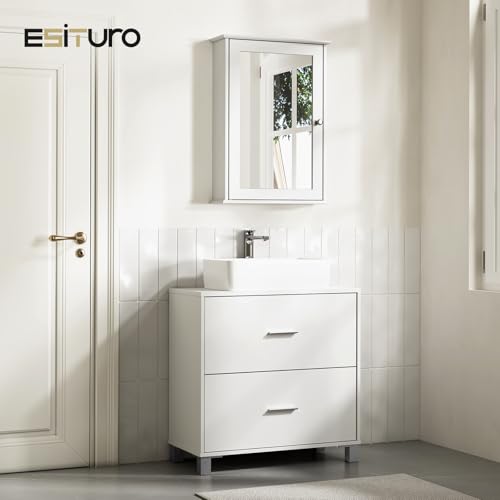 eSituro Toiletkast met Spiegeldeur en Verstelbare Plank Wit 42 x 58,5 x 12 cm