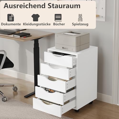 Woltu Kantoor Kast met 5 Lades - Mobiele Opbergkast - Wit - 40 x 40 x 66,5 cm