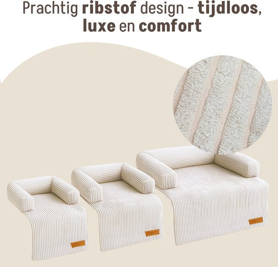 By Cee Cee Origineel Hondendeken Bank – Hondenkleed Bank - Hondenmand - Premium - Volledig Afritsbaar - Ribstof - Beige - 90x90 - Maat M