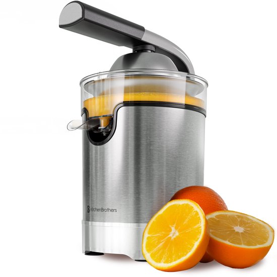 KitchenBrothers Citruspers - Elektrische Sinaasappelpers en Citroenpers - Met Uitloop en Pershendel - Luxe - 0.35L - RVS