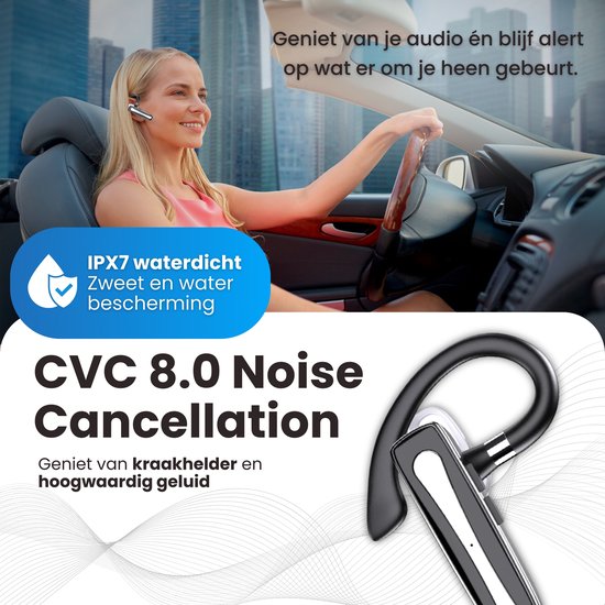 Otiume Draadloze Headset PRO - Noise Canceling – Incl Oplaadkoffer - Bluetooth 5.3 - Bluetooth Headset – Handsfree Bellen Auto - Oortjes Draadloos met Microfoon