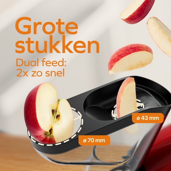 KitchenBrothers Slowjuicer XL - Sapcentrifuge - Groenten- en Fruitpers - 43 mm en 70 mm invoer - 500 ml - Rood