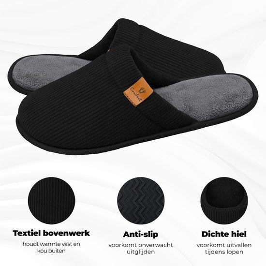 Pantoffels Heren - Sloffen - Maat 40/41 - Zwart - Corduroy - Anti-slip - Comfeet