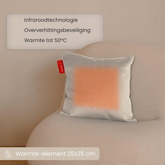 Auronic Warmtekussen - Classic - 45x45 - Draadloos - Oplaadbaar - Elektrisch kussen - Infrarood - Taupe