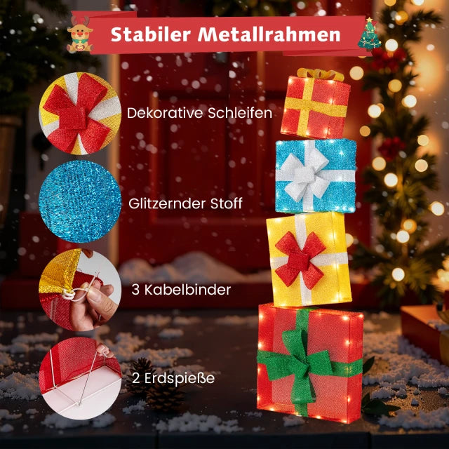 Coast Kerstcadeaudozen Set - Verlicht - 48LED - Gestapeld - Tuin - Kerst - Meerkleurig
