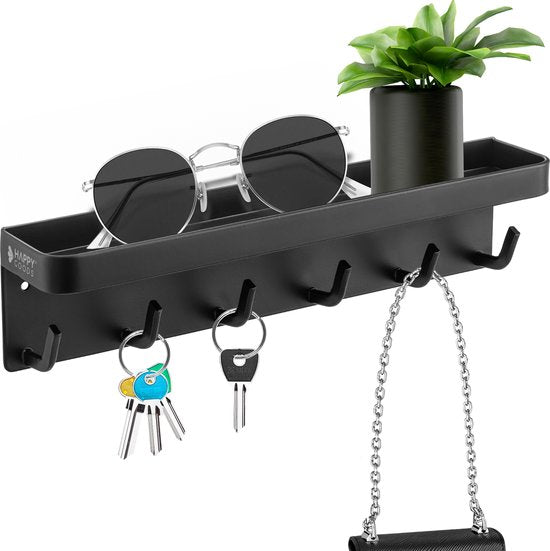Happy Goods® - Sleutelrekje - sleutelhouder - zelfklevend, magnetisch en schroefjes - RVS - Zwart