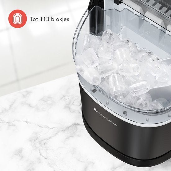 KitchenBrothers IJsblokjesmachine - 1.6L - 8 min. - 12kg/24u - Zelfreinigingsfunctie - IJsblokmaker met IJsschep - Zwart