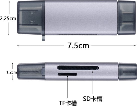 Garpex® SD Kaart lezer USB C - Card Reader USB 3.0 - Kaartlezer SD kaart - Geheugenkaartlezer - Micro SD kaartlezer - USB kaartlezer - Aluminium