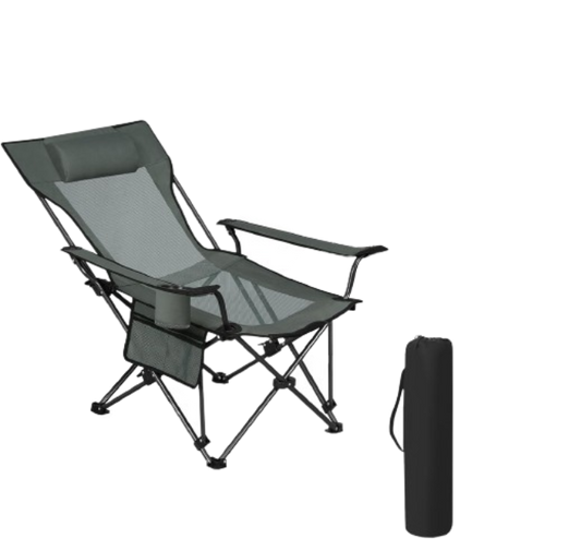 Woltu Campingstoel Verstelbare Rugleuning met Voetensteun - Grijs - 84 x 101 x 71 cm - Opvouwbaar - Bekerhouder & Draagtas