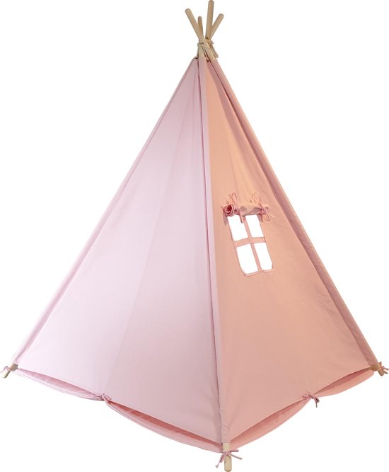 Sunny Alba Tipi Tent Pastel Roze - Wigwam Speeltent met ramen - 120x120x160cm - met Kussen kleed