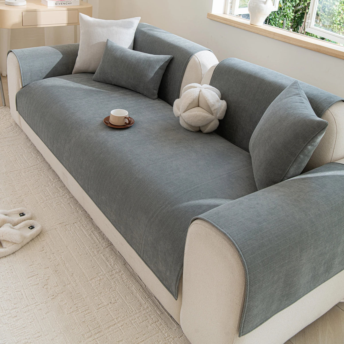 Ochama Sofahoes alleen voor Zitgedeelte - Antislip - 70 x 180 cm - Polyester - Grijs