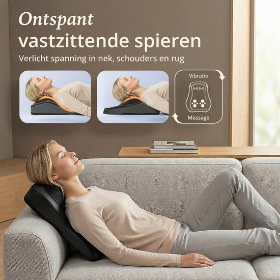 Lifeproducts Massagekussen voor Nek en Rug - Nekmassage Apparaat - Rugmassage - Shiatsu Nek Massage Apparaat met Warmtefunctie en Trilfunctie
