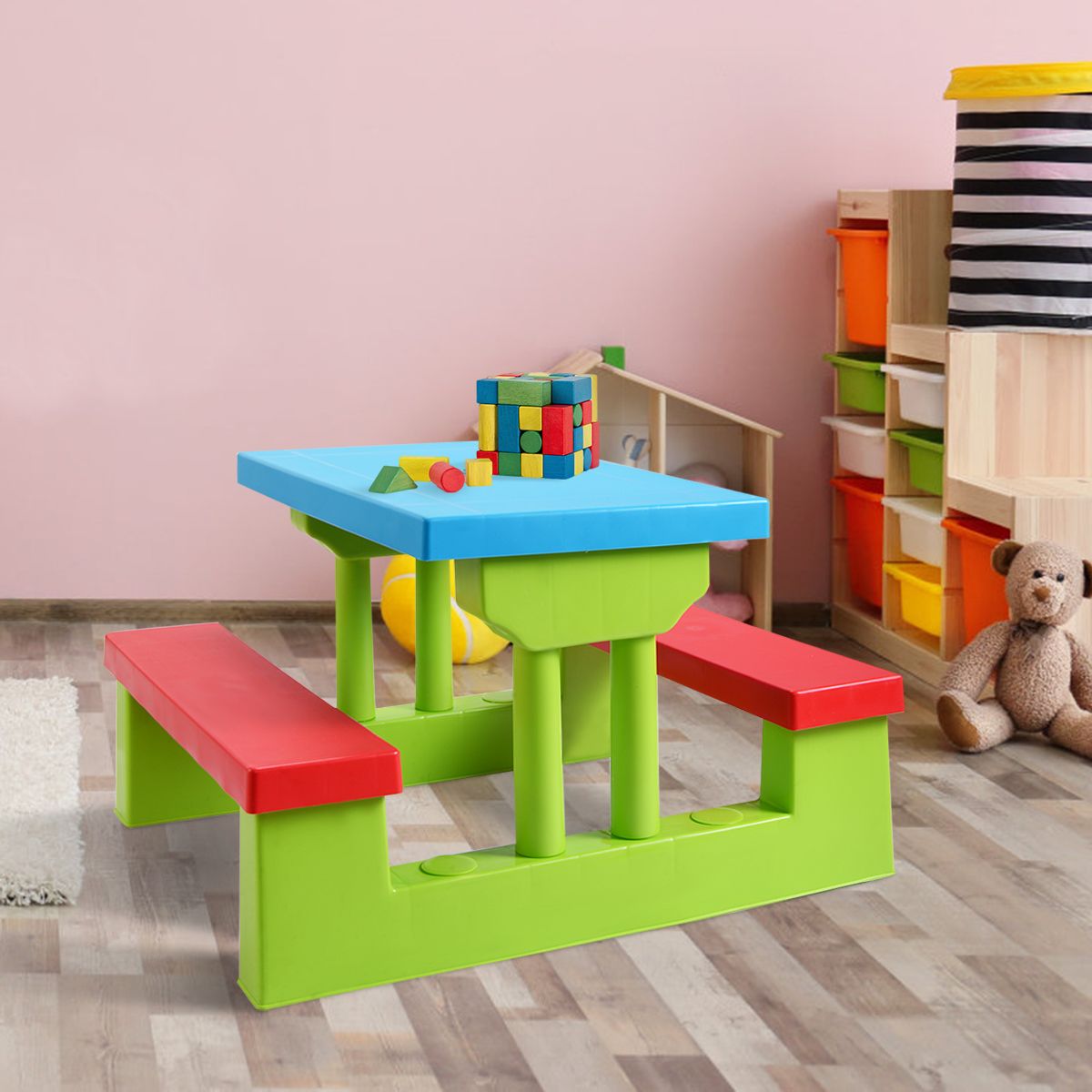 Coast Picknicktafel voor Kinderen - Met Parasol - 2 Banken - Max. 50 kg - 67 x 41 x 47 cm - Rood / Blauw / Groen