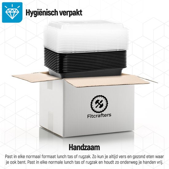 Fitcrafters Meal Prep Bakjes - Vershoudbakjes - Diepvriesbakjes - 20 Stuks - 1 Compartiment - 1L - BPA vrij