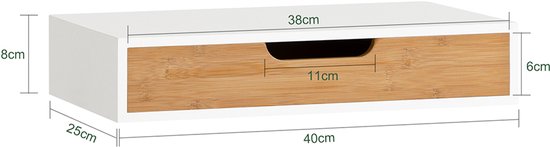 SoBuy Wandregal-Set - Ladekast - Wit - 1 Lade - 1 Plank - 24x40x8 cm | FRG92-WNX2