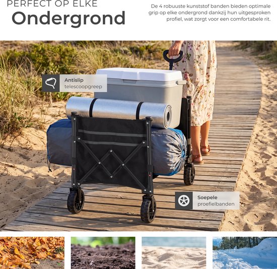 tectake® Bolderkar - Opvouwbaar - 60 kg Draagkracht - Draaibare Massieve wielen - 47 x 83 x 90 cm - Bolderkarren - Bolderwagen - Met Verstelbare Duwstang - Handkar - Waterafstotende Transportwagen - Met Legplank en Binnenvak