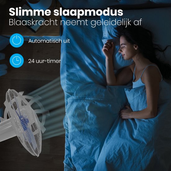 Auronic Statiefventilator - Staande Ventilator met Afstandsbediening - Hoogte Verstelbaar - Roterend - Slaapmodus - Stille Ventilator - Wit