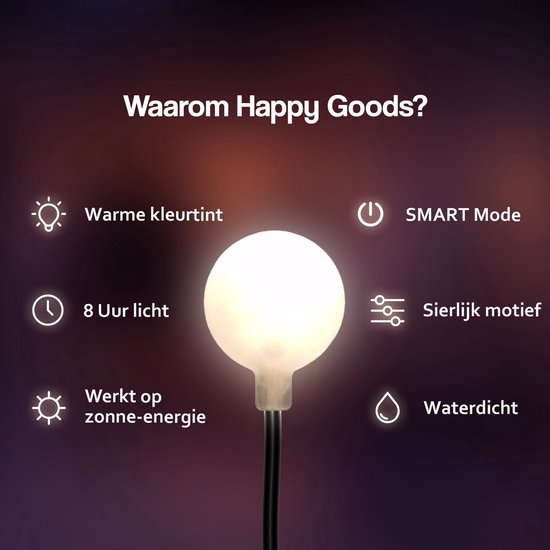 Happy Goods Solar Tuinverlichting op Zonneenergie - 50 LED Lichtsnoer Buiten - 5 m Verlicht + 2 m Snoer - Buitenverlichting Lichtslinger - Lichtsnoeren