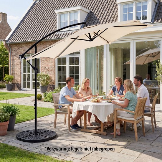 Tristar Zweefparasol - 300cm Rond - Tuin & Balkon - Verstelbare Hoogte - Incl. kruisvoet & Beschermhoes - PA-7906 - Beige