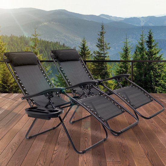 LifeGoods Opvouwbare Tuinstoelen - 2 Stuks - Ligstoel Tuin - 30°-90° Verstelbaar - Metaal - Zwart