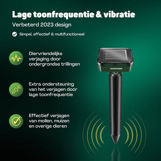 Vulpes Goods® Verjager - Mollenverjager - 4 stuks - Muizenverjager - Mollenbestrijding - Werkt op zonne-energie - Waterdicht - Diervriendelijk - Strakke tuin, gazon of perceel!