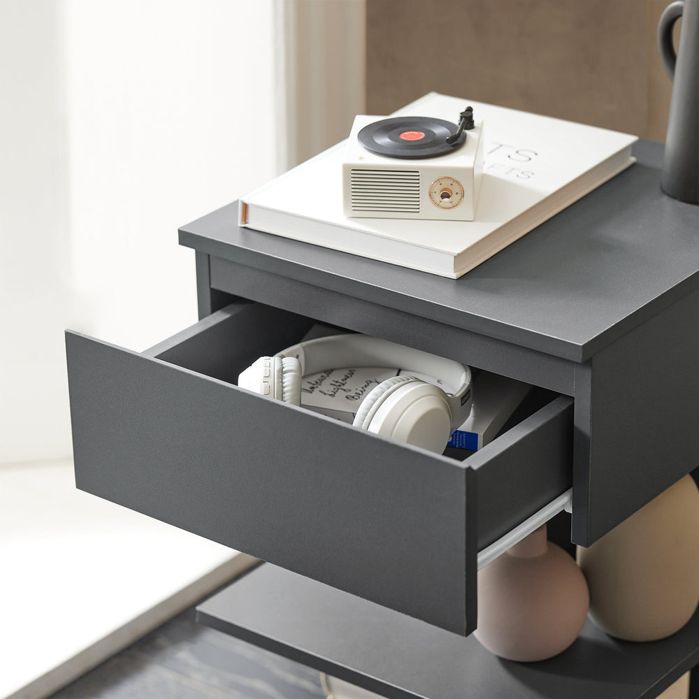 SoBuy Bijzetkastje - Salontafel met 1 uitschuifbare lade - Max. 45KG - 39 x 65 x 39 cm - Grijs