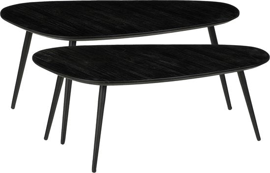 Mica Decorations Jailey Bijzettafel - Set van 2 - L84 x B39 x H39 cm - Gerecycled Hout - Zwart
