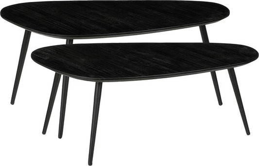 Mica Decorations Jailey Bijzettafel - Set van 2 - L84 x B39 x H39 cm - Gerecycled Hout - Zwart