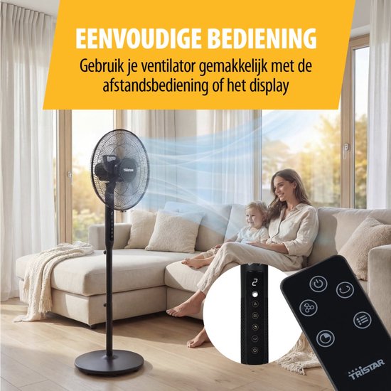 Tristar 3-in-1 Statiefventilator - 40 cm - Met Afstandsbediening - 9 Snelheden - 3 Windmodi Met Slaapstand en Timer - Oscillerend - VE-5796