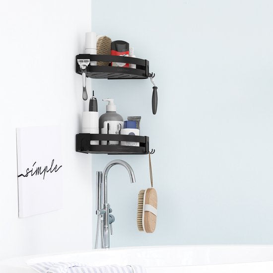 Sanicraft® - Doucherek - Doucherek zonder Boren - Geschikt voor elk type Muur - Doucherek Hangend - Doucherek Zwart - Doucherekje - Doucheplank - Roestvrij - 2 Stuks