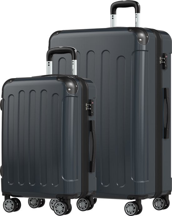 TRVLMORE Kofferset - 2 Delig - 45L Handbagage + 115L Ruimbagage - TSA Slot - Lichtgewicht - Reiskoffer Set - Donkergrijs