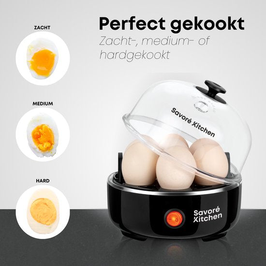 Savoré Kitchen 3-in-1 Eierkoker 7 Eieren - Electrisch - Eierkokers met Timer - Zwart