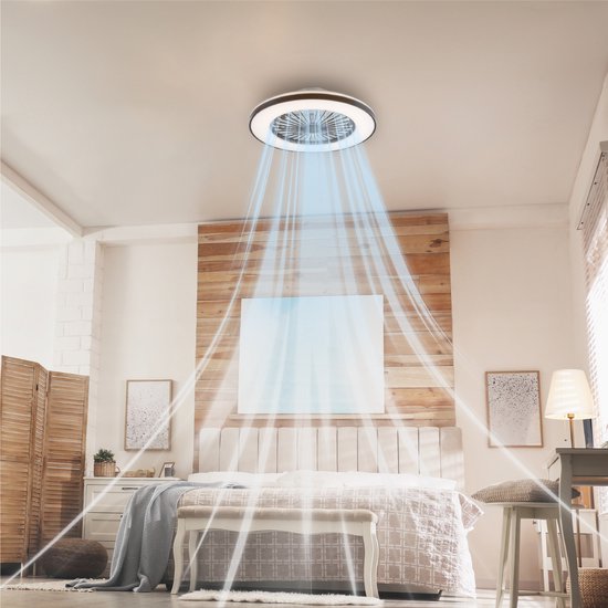LED’s Light plafondventilator met verlichting 48 cm – Ventilatiesnelheid en bediening met afstandsbediening - Plafondlampen met Ventilator & Lamp - Zwart