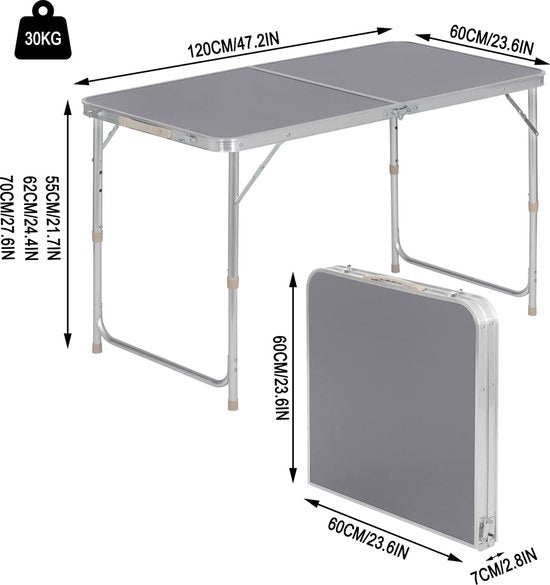 WOLTU kampeertafel inklapbare tafel tuintafel werktafel balkon in hoogte verstelbaar aluminium MDF grijs CPT8122gr