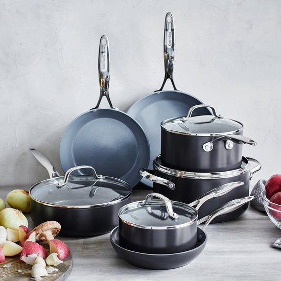 Greenpan Venice Pro Aluminium Koekenpan Ø 28cm – PFAS-vrij - Inductie – Ovenbestendig tot 220°C – Vaatwasserbestendig – Snelle opwarming – RVS handgrepen - Zwart