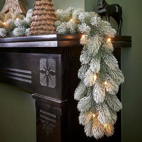 Black Box Trees Nagoya Kerstversiering - Guirlande met 40 Warmwitte LED Lampjes en Timerfunctie - Kerstslingers voor Schouw, Trap of Deurpost - Groen Frosted - L270 x Ø20 cm
