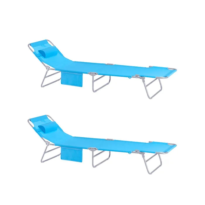 SoBuy Opklapbare Tuinstoel OGS35-B – Voorzien Van Vijf Rugleuningstanden En Afneembare Hoofdsteun En Handig Zijvak – Voor Tuin En Camping – Blauw Textilene En Metaal – Honderdtwintig kg