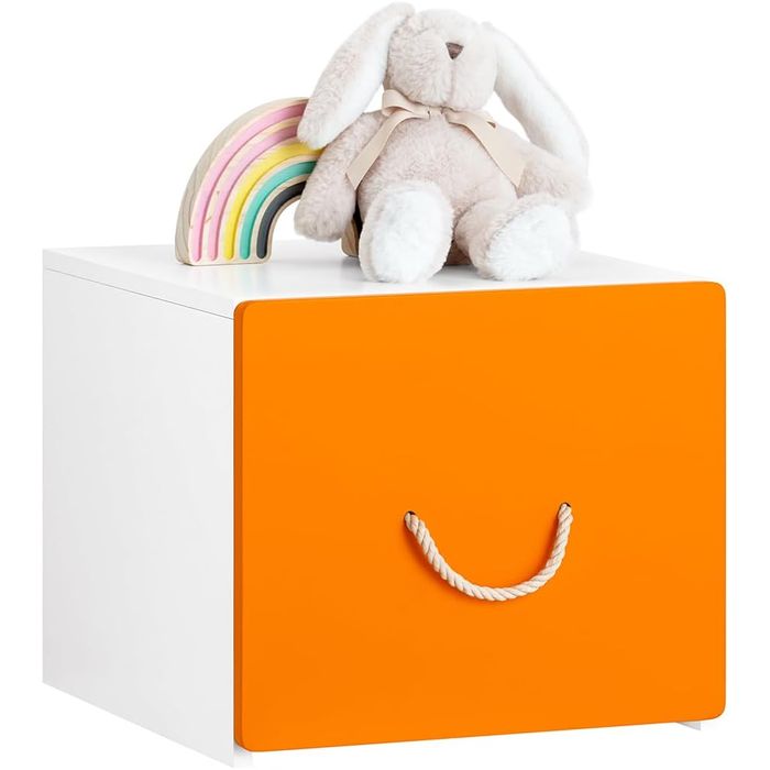 SoBuy - Speelgoedkist - wit met geel - 40x40x35 cm