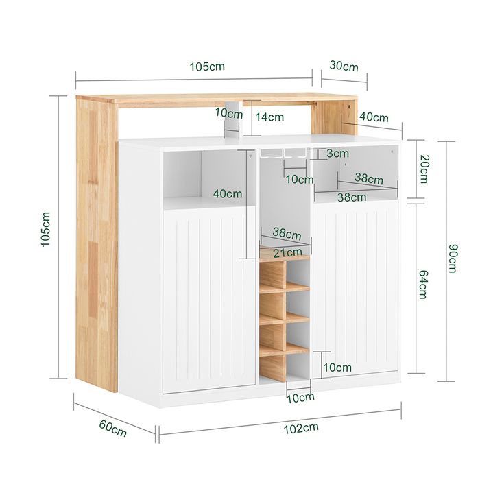 Sobuy Keukeneiland met geïntegreerde tafel - Wit - 102x60x105 cm