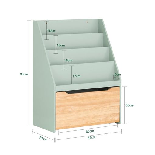 Sobuy Kinderboekenkast - Groen - 62x30x80 cm