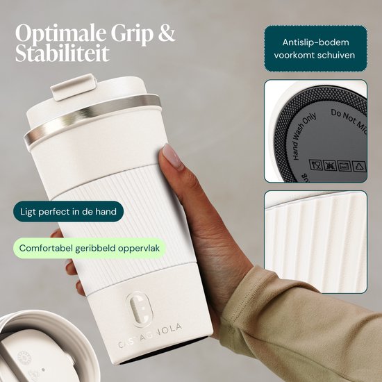 Castagnola Thermosbeker - Koffiebeker To Go - Travel Mug voor Koffie en Thee - Theebeker - 510 ML - RVS - Offwhite