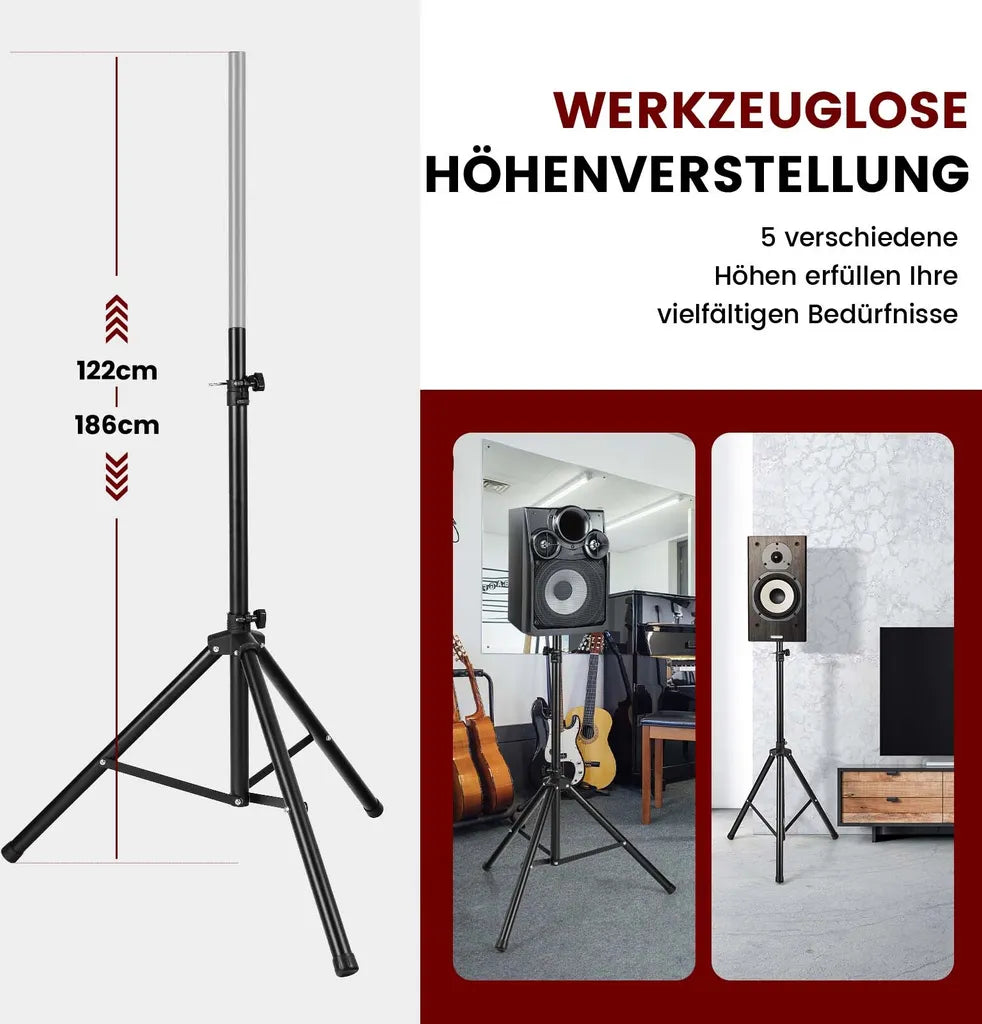 Coast Speakerstatief – Verstelbaar tot 183 cm – max. 50 kg – 12 x 12 x 97 cm – Zwart