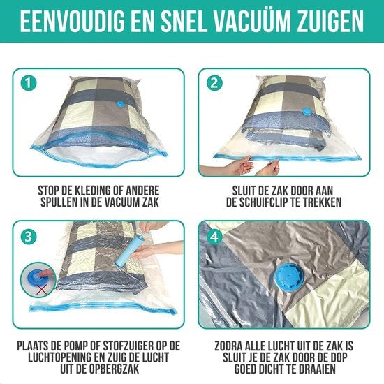 Strex Vacuumzakken Dekbedden & Kleding - 14 Stuks / 4 Maten - Reiszakken / Vacumeerzakken - Incl. Handpomp