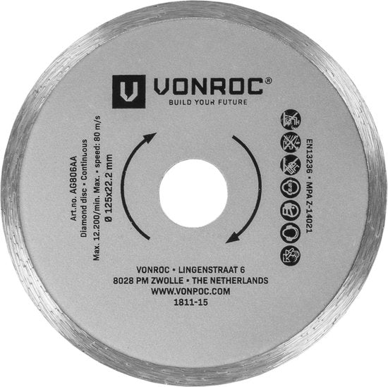 VONROC Diamantschijven set – Ø125MM – universeel – 3 stuks – Segment, Turbo & Volrand