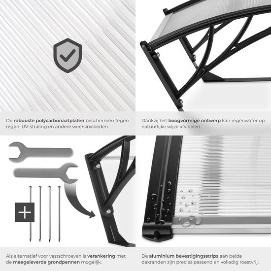 tectake® Garage voor Robotmaaier - Grasmaaier Carport - Robot Maaier Laadstation Afdak - Weerbestendig - 81 x 100 x 48 cm - Inclusief 4 Grondpennen - Transparant